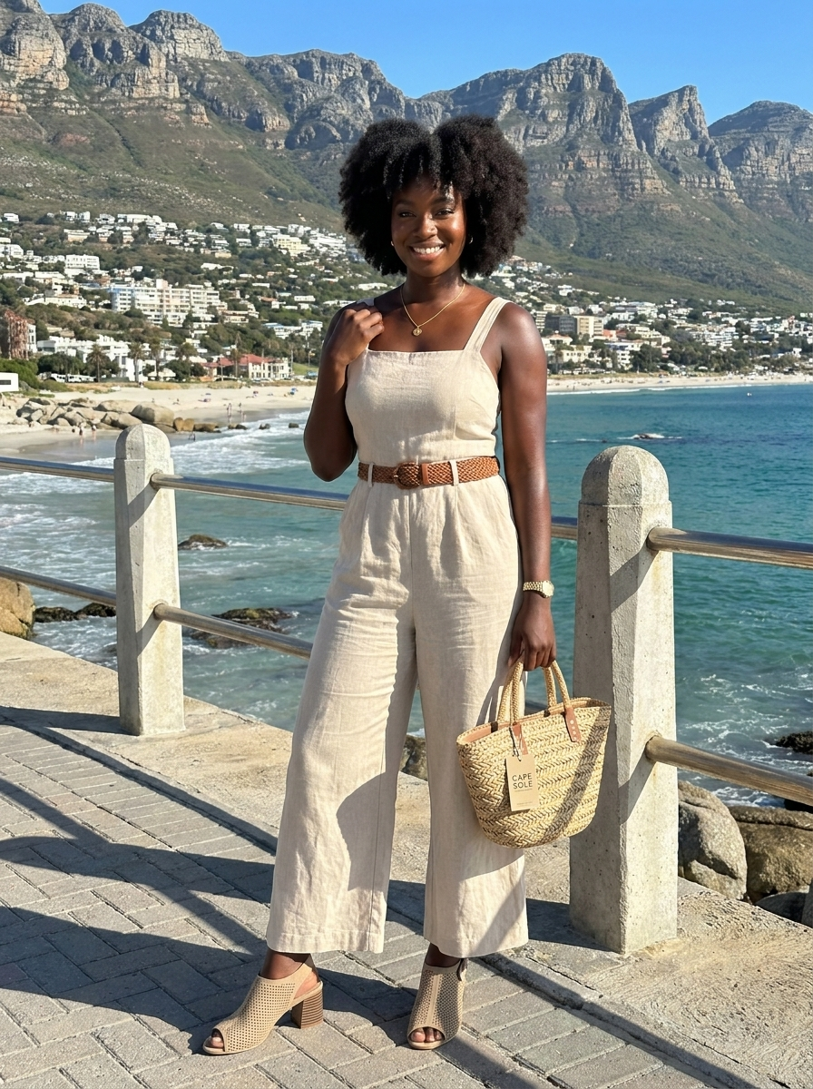 Bronx Woman on the Sea Point promenade wearing woven sandals